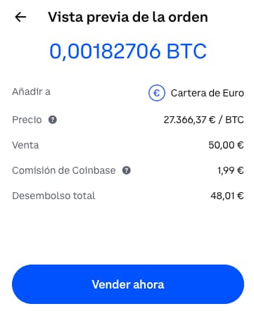 comision 50€ coinbase
