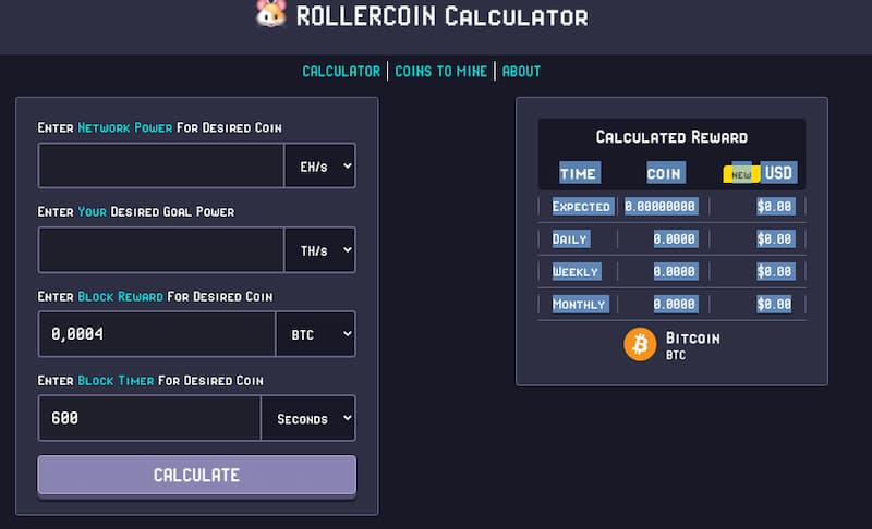 calculadora rollercoin