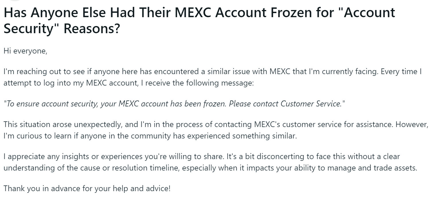 mexc exchange complains