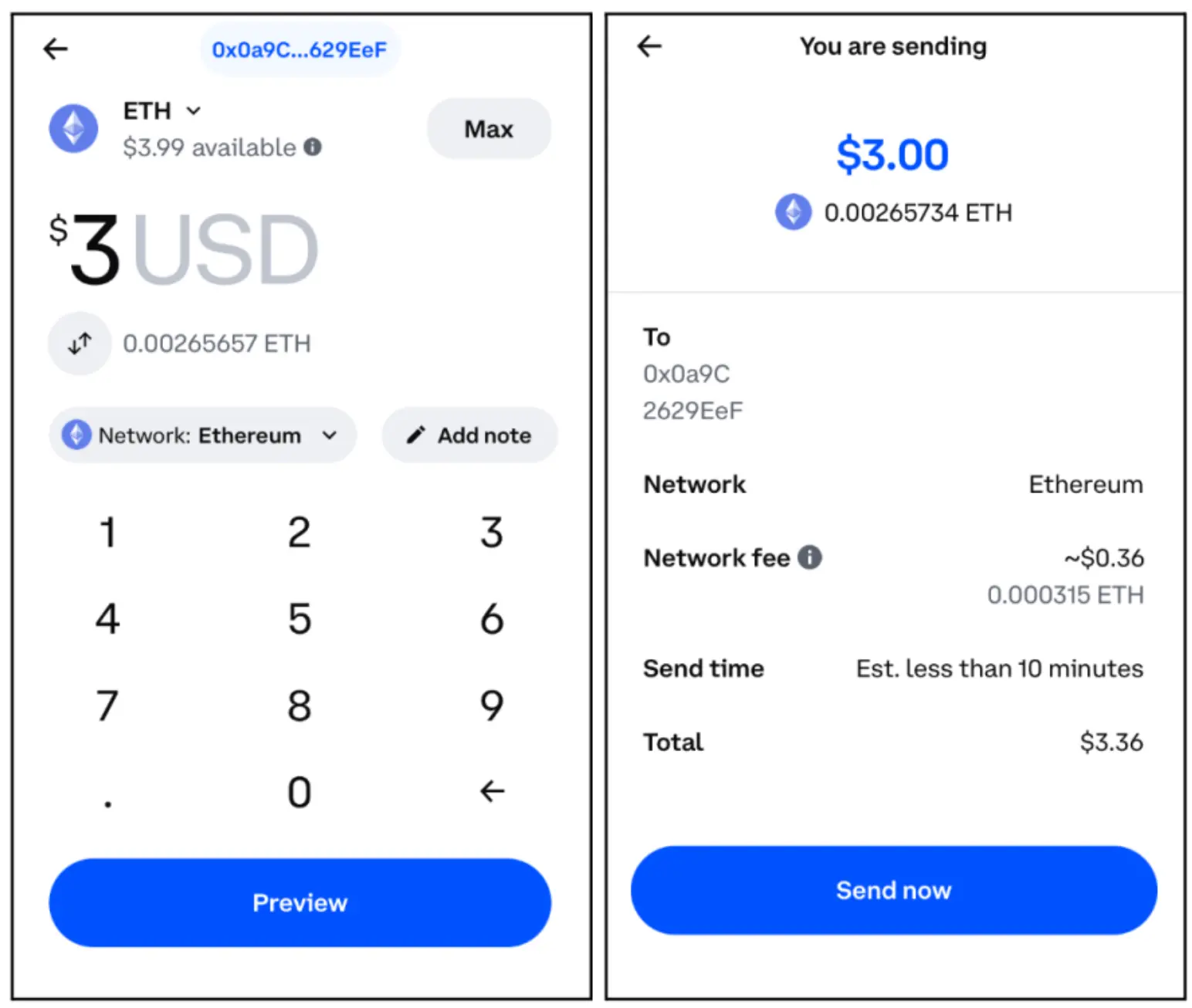 coinbase enter amount and confirm