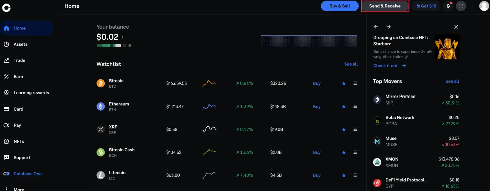 Coinbase send and receive