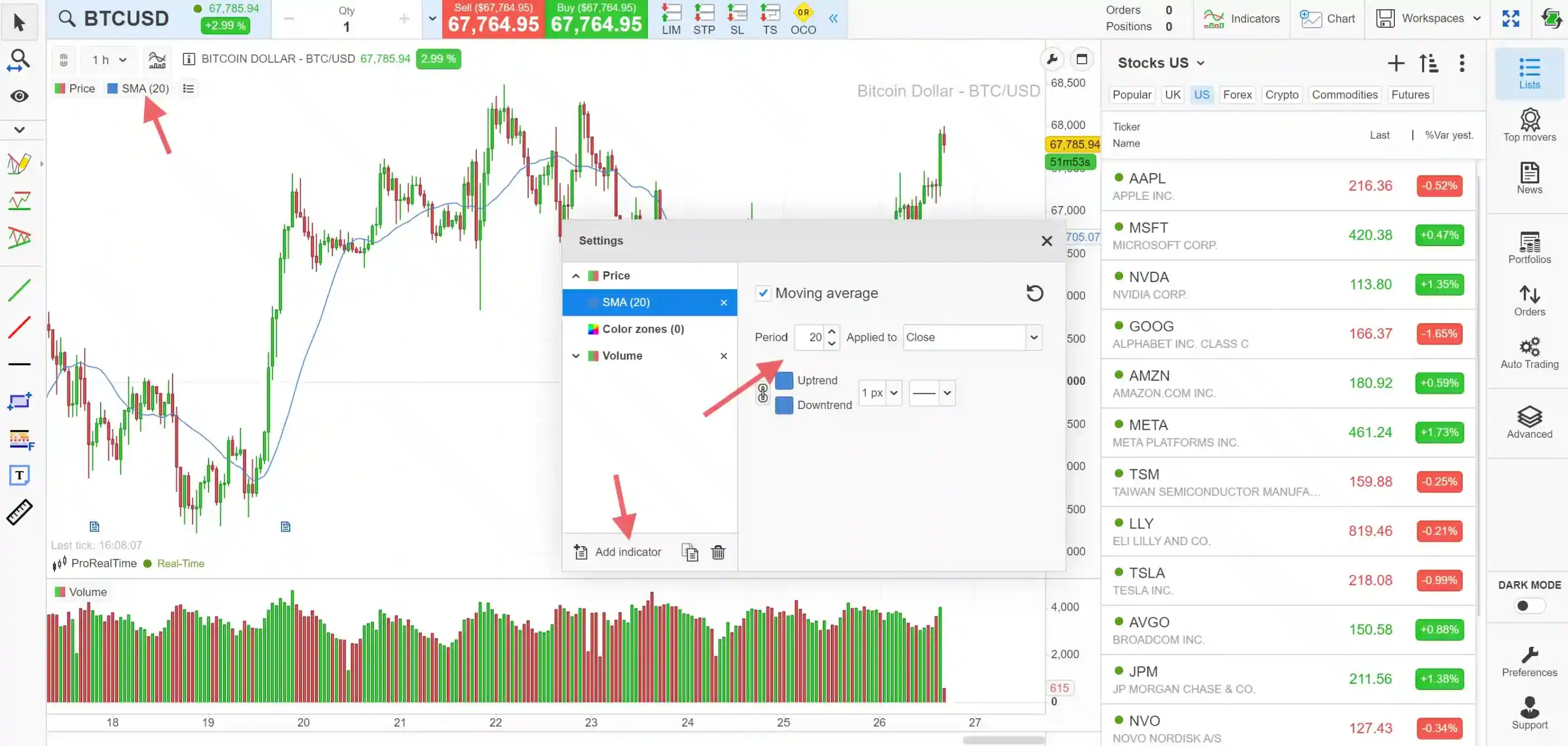 ProRealTime paper trading settings