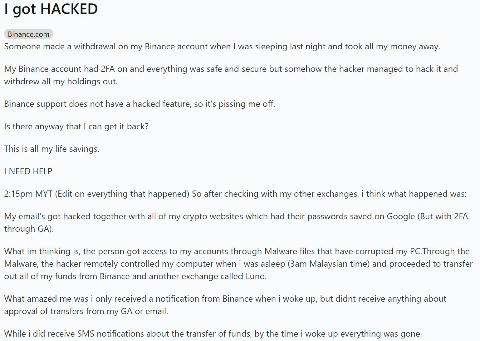 Binance hacking user