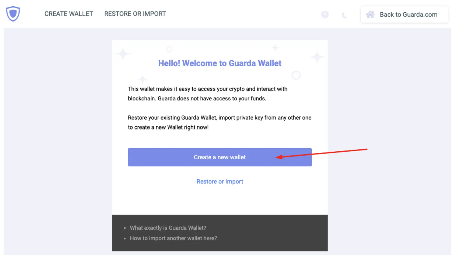 Register Guarda wallet