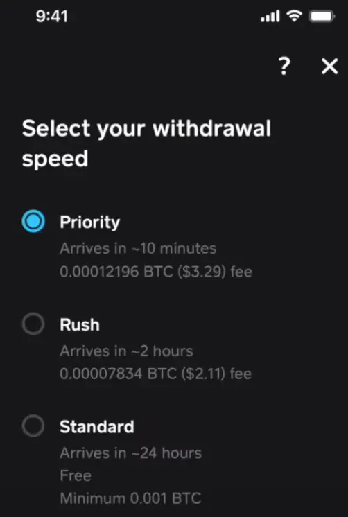 Cash App select withdrawl speed