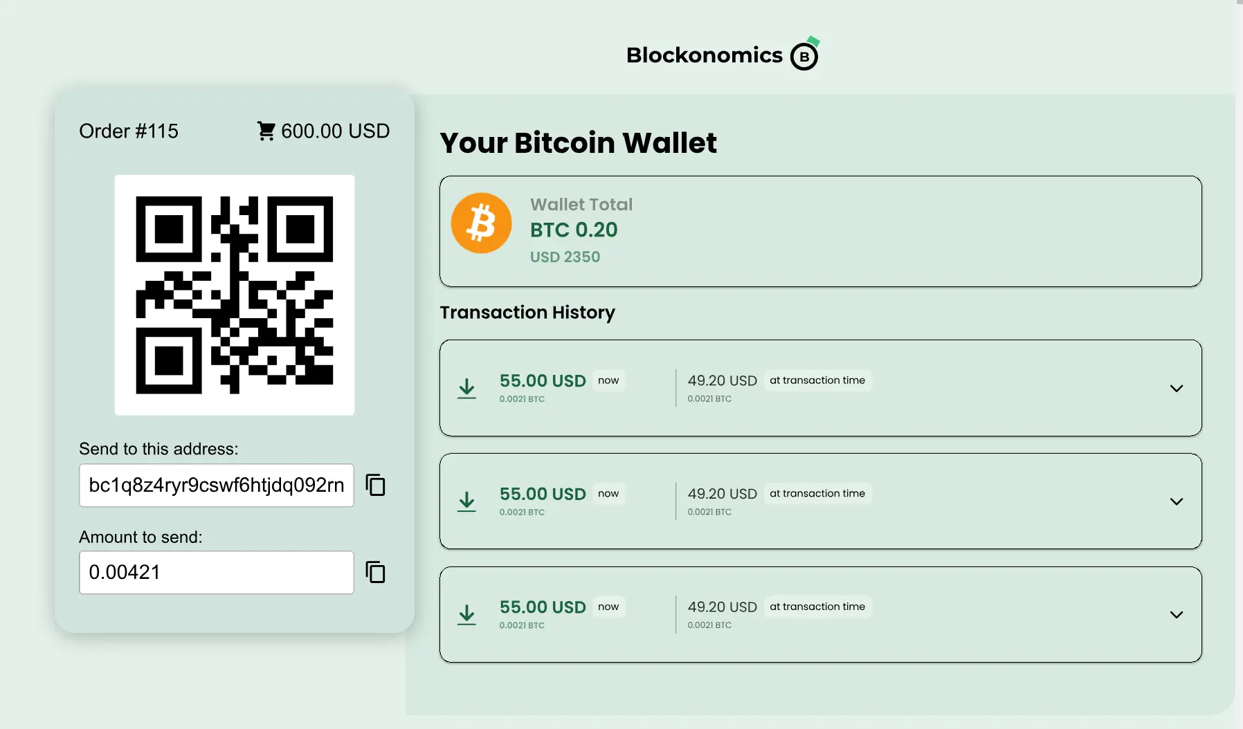 Transfer Blockonomics to Bitcoin wallet